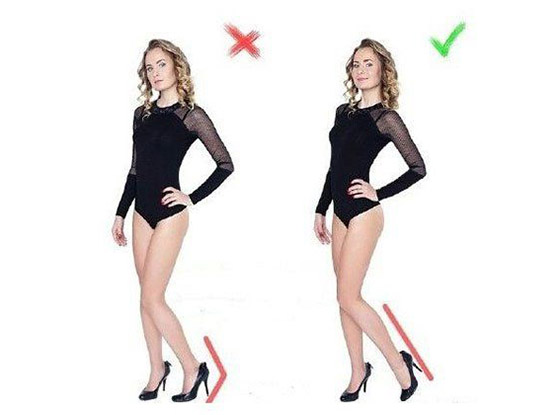 Esempio di posa fotografica con errore sulla sinistra e posa corretta sulla destra